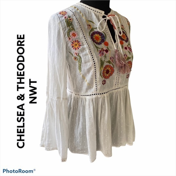 chelsea and theodore embroidered peasant blouse
